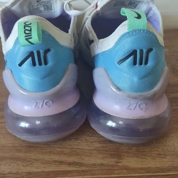Nike Air Max 270 Women's White Sneakers with Purple and Orange Accents Size 7.5 - Picture 3 of 8